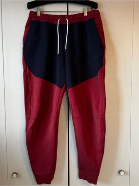 Nike Burgundy and Navy Color-Block Joggers with Drawstring